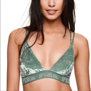 Victoria's Secret PINK Green Crushed Velvet Strappy Back Triangle Bralette